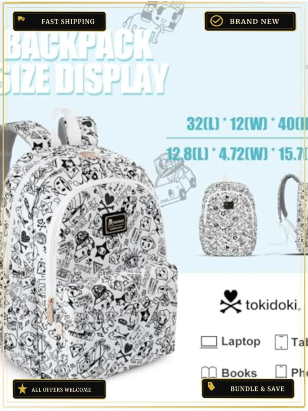 tokidoki Unicorno Laptop Backpack Canvas Travel Daypack Fits 14 Laptop